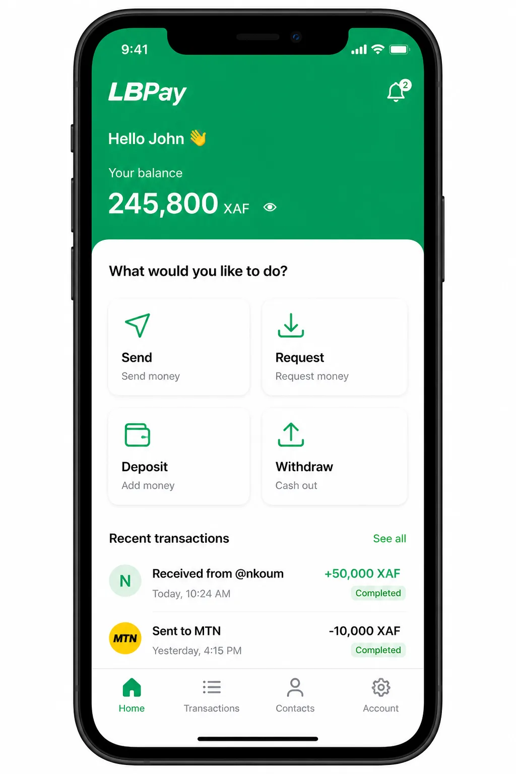 LBPay mobile app home screen